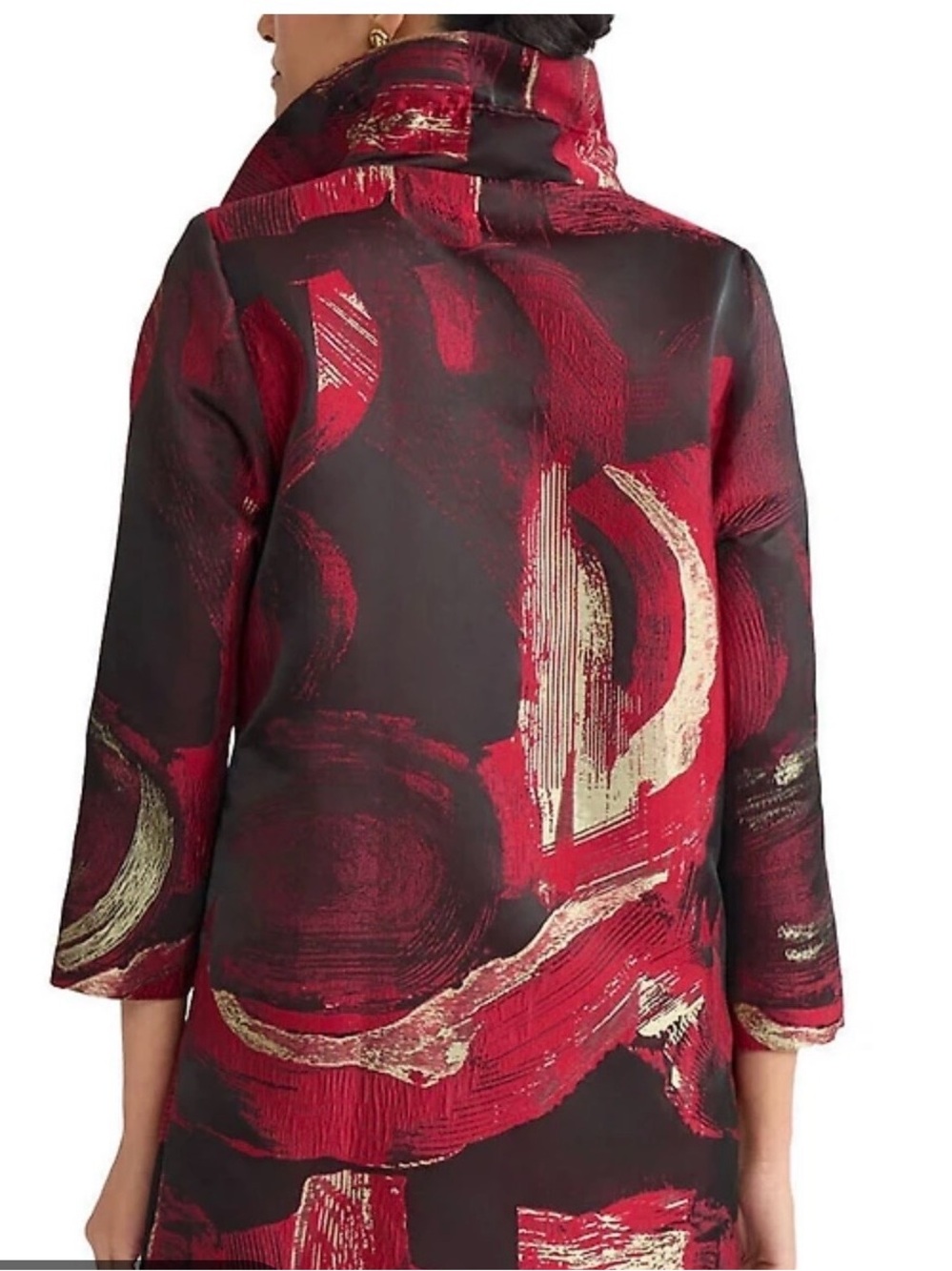 NWT Ming Wang Red Black Gold Brushstroke Jacquard Ruffle Collar Jacket Small - Picture 7 of 14